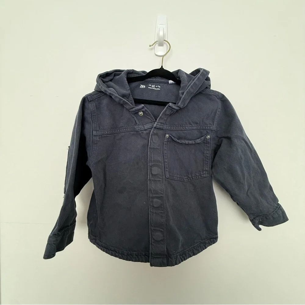 Zara Kids Charcoal Hooded Jean Jacket - Picture 1 of 4